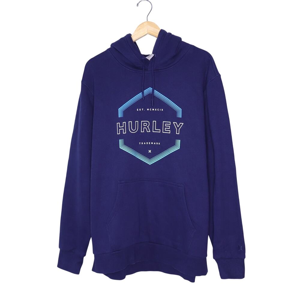 HURLEY Navy Hoodie Sweatshirt Blue Graphic Pullover Long Sleeve Men's 2XL